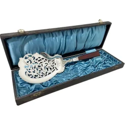 Niederländischer Silber Fisch Servierlöffel mit Achat, Dänemark, 19. Jh