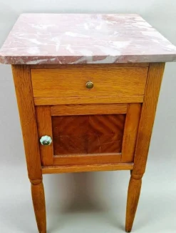 Niederländischer Vintage Art Deco Nachttisch aus Eiche mit Marmorplatte, 1930er