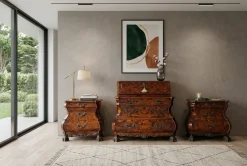 Niederländischer Vintage Barock Triptychon Schrank & Nachttische mit Intarsien, 1920er, 3er Set