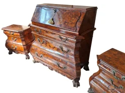 Niederländischer Vintage Barock Triptychon Schrank & Nachttische mit Intarsien, 1920er, 3er Set