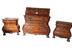 Niederländischer Vintage Barock Triptychon Schrank & Nachttische mit Intarsien, 1920er, 3er Set