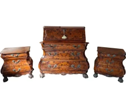Niederländischer Vintage Barock Triptychon Schrank & Nachttische mit Intarsien, 1920er, 3er Set
