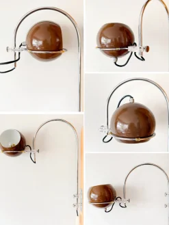 Niederländische Vintage Mushroom Arc Wandlampe in Braun / Chrom, Gepo zugeschrieben | Gebroeders Posthuma