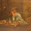 Niederländische Wirtshausszene mit Würfelspielern, 17. Jh., Öl auf Holz, gerahmt