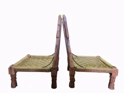 Niedrige indische handgeschnitzte Stühle mit Elefanten-Rückenlehne, 1950er, 2er Set