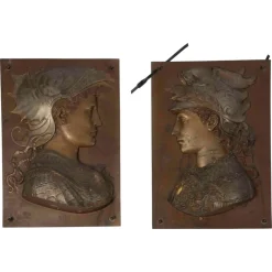 Niedrige Napoleon III Reliefs aus Gusseisen, 19. Jh., 2er Set