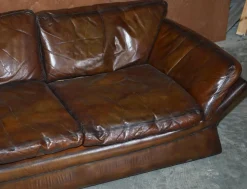 Niedriges Mid-Century Modern Ledersofa in Braun