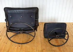 Norwegischer Sessel und Ottomane aus schwarzem Leder aus der Jahrhundertmitte von Ekornes, 1980er Jahre, 2er-Set