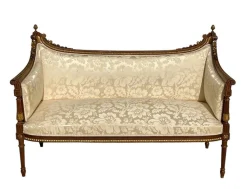 Nussholz Sofa und Sessel im Louis XVI Stil, 3er Set