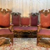 Nussholz Sofa und Stühle im Jugendstil, 3er Set