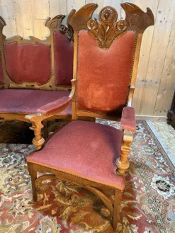 Nussholz Sofa und Stühle im Jugendstil, 3er Set
