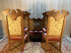 Nussholz Sofa und Stühle im Jugendstil, 3er Set