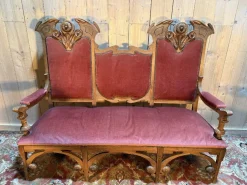 Nussholz Sofa und Stühle im Jugendstil, 3er Set