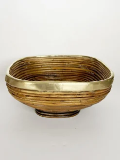 Obstkorb aus Korbgeflecht und Messing, Frankreich, 1960er
