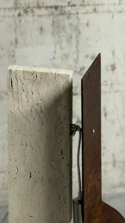Oculus Ox Stehlampe aus Eisen & Travertin von D´ARK Atelier
