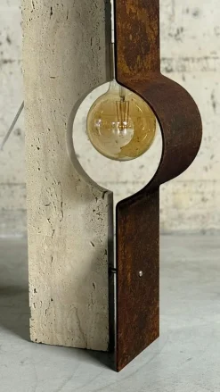 Oculus Ox Stehlampe aus Eisen & Travertin von D´ARK Atelier