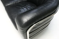 Onda Armlehnstuhl & 3-Sitzer Sofa aus schwarzem Leder & Chrom von D'Urbino, Lomazzi & De Pas für Zanotta, 1980er, 2er Set