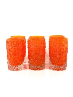 Orangefarbene Gläser von Geoffrey Baxter für Whitefriars, 1960er, 6er Set