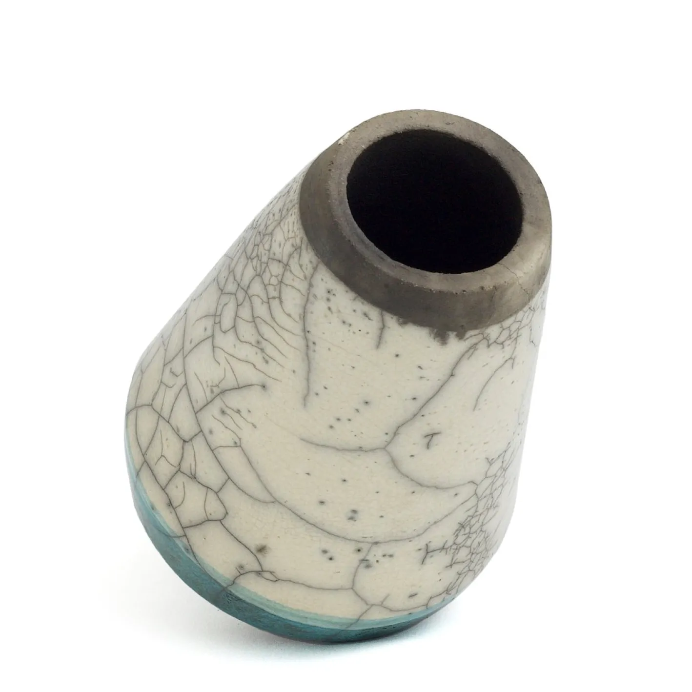 Orientalische Modern Grün Weiß Schwarz Metall Raku Keramik Kazan Vase von Laab Milano