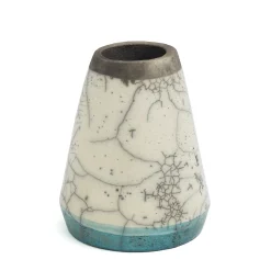 Orientalische Modern Grün Weiß Schwarz Metall Raku Keramik Kazan Vase von Laab Milano