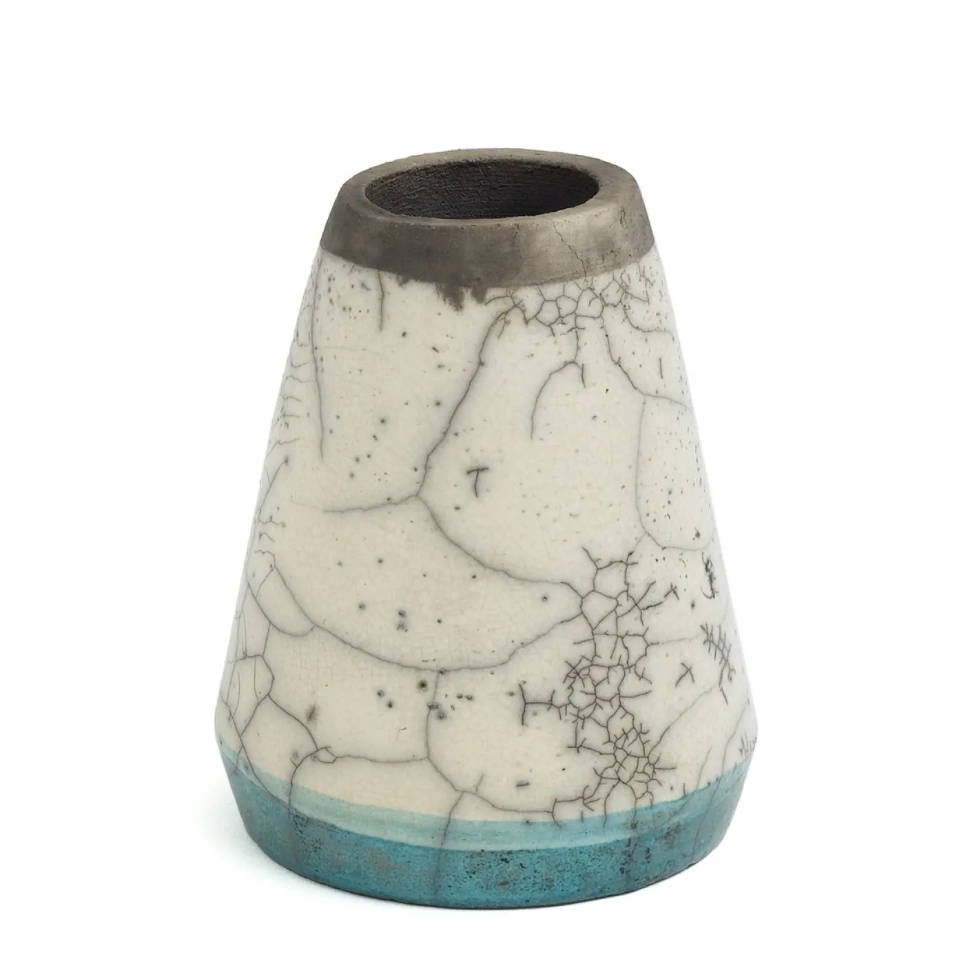 Orientalische Modern Grün Weiß Schwarz Metall Raku Keramik Kazan Vase von Laab Milano