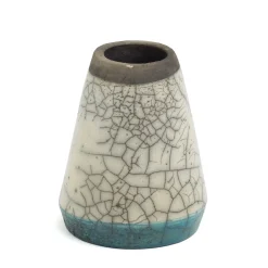 Orientalische Modern Grün Weiß Schwarz Metall Raku Keramik Kazan Vase von Laab Milano