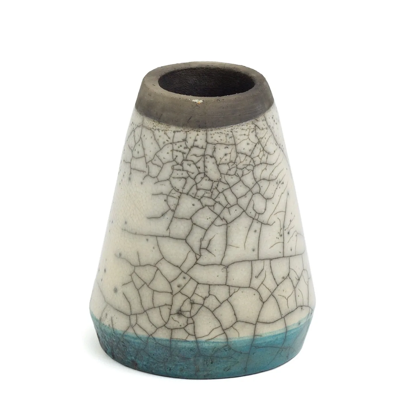 Orientalische Modern Grün Weiß Schwarz Metall Raku Keramik Kazan Vase von Laab Milano
