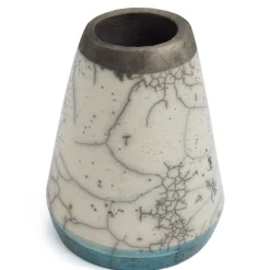 Orientalische Modern Grün Weiß Schwarz Metall Raku Keramik Kazan Vase von Laab Milano