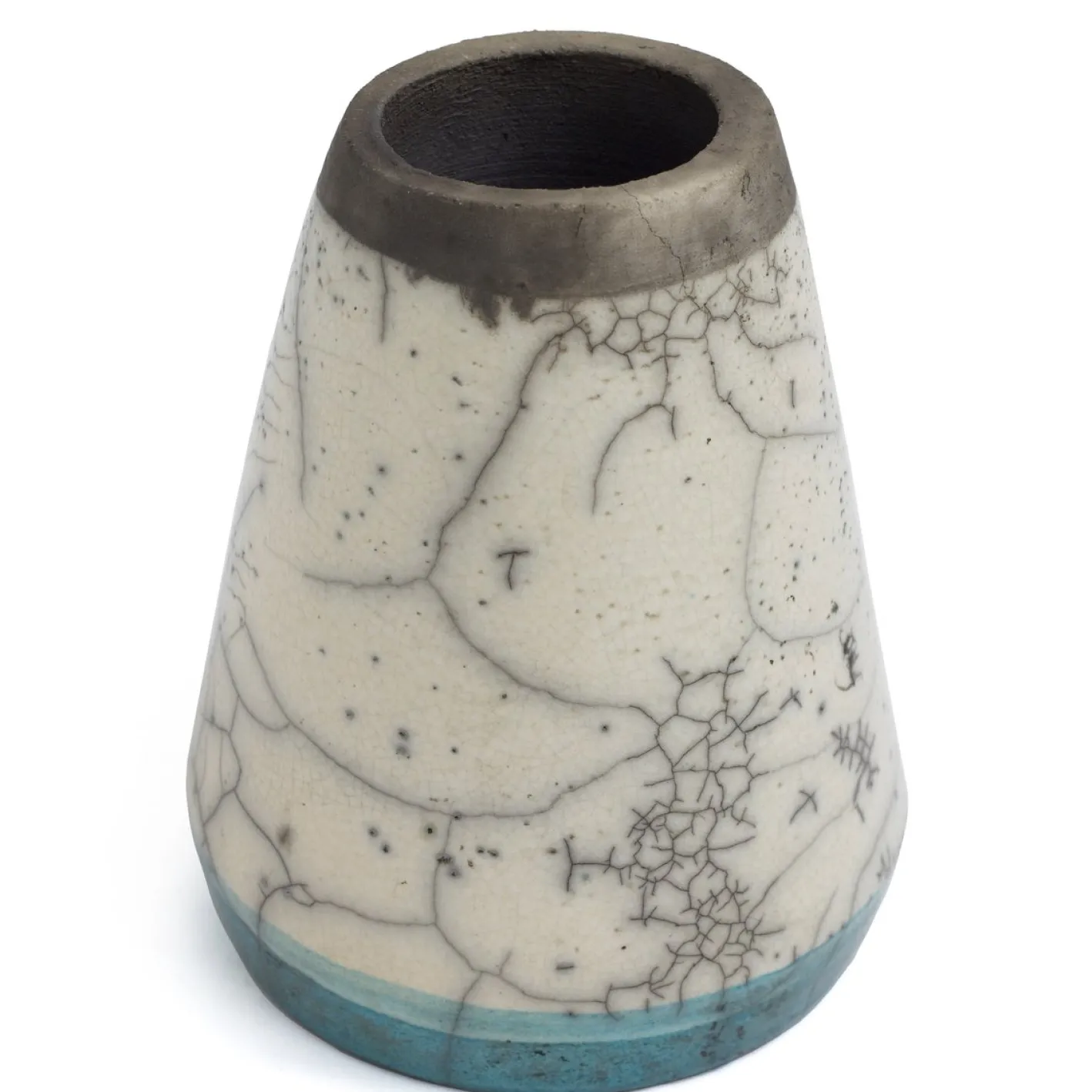 Orientalische Modern Grün Weiß Schwarz Metall Raku Keramik Kazan Vase von Laab Milano
