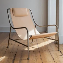 Outdoor Sessel aus Leder und poliertem Edelstahl von Keiji Takeuchi