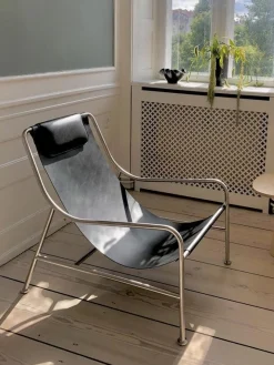 Outdoor Sessel aus Leder und poliertem Edelstahl von Keiji Takeuchi