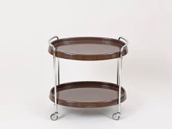 Ovaler italienischer Mid-Century Barwagen aus Chrom & braunem ABS-Kunststoff, 1970er