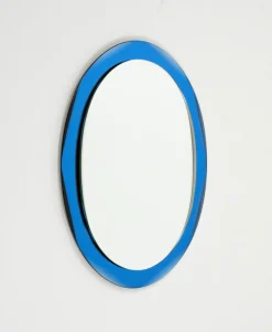 Ovaler Mid-Century Wandspiegel mit blauem Rahmen im Stil von Cristal Arte, Italien, 1960er