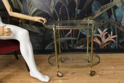 Ovaler 2-stöckiger Barwagen im Stil von Maison Baguès, 1950er
