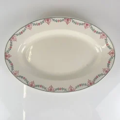 Ovaler Teller mit Girlanden-Muster in Rosa & Grün von Longwy, frühes 20. Jh