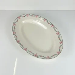 Ovaler Teller mit Girlanden-Muster in Rosa & Grün von Longwy, frühes 20. Jh