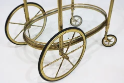 Ovaler Vintage Barwagen aus Messing & Glas von Maison Baguès, 1950er