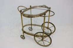 Ovaler Vintage Barwagen aus Messing & Glas von Maison Baguès, 1950er