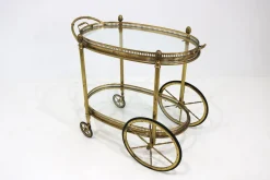 Ovaler Vintage Barwagen aus Messing & Glas von Maison Baguès, 1950er