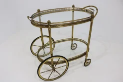 Ovaler Vintage Barwagen aus Messing & Glas von Maison Baguès, 1950er