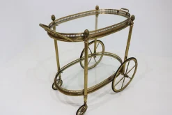 Ovaler Vintage Barwagen aus Messing & Glas von Maison Baguès, 1950er