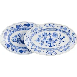 Ovales Serviergeschirr mit blauem Zwiebelmuster von Stadt Meißen, Deutschland, 2er Set
