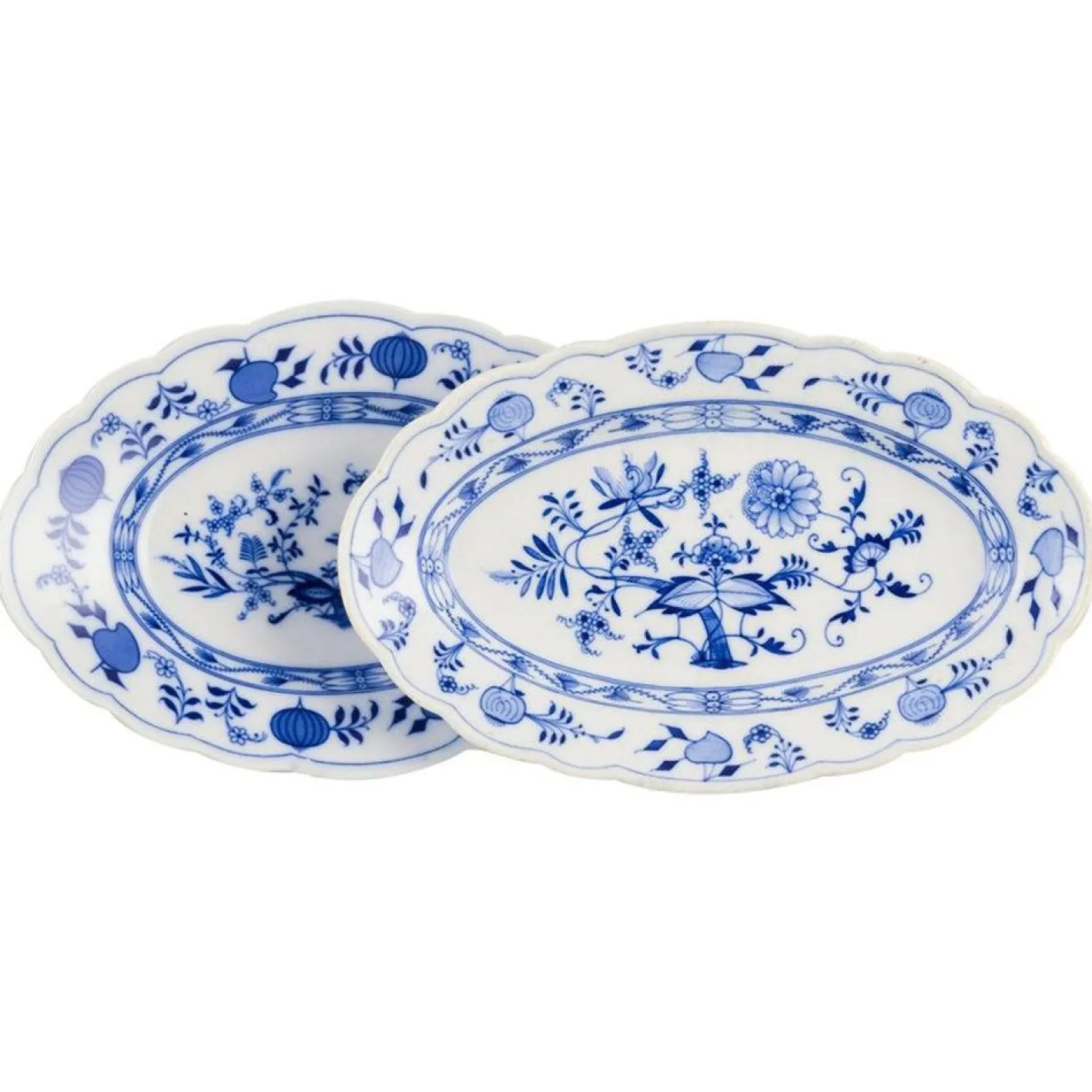 Ovales Serviergeschirr mit blauem Zwiebelmuster von Stadt Meißen, Deutschland, 2er Set