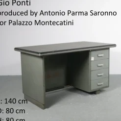 Palazzo Montecatini Metall Schreibtisch mit Lederplatte von Gio Ponti für Antonio Parma Saronno, 1930er