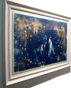 Parade, Hand-Fertige Cyanotypie auf Papier, gepresste Blumen und Blattgold, 2015
