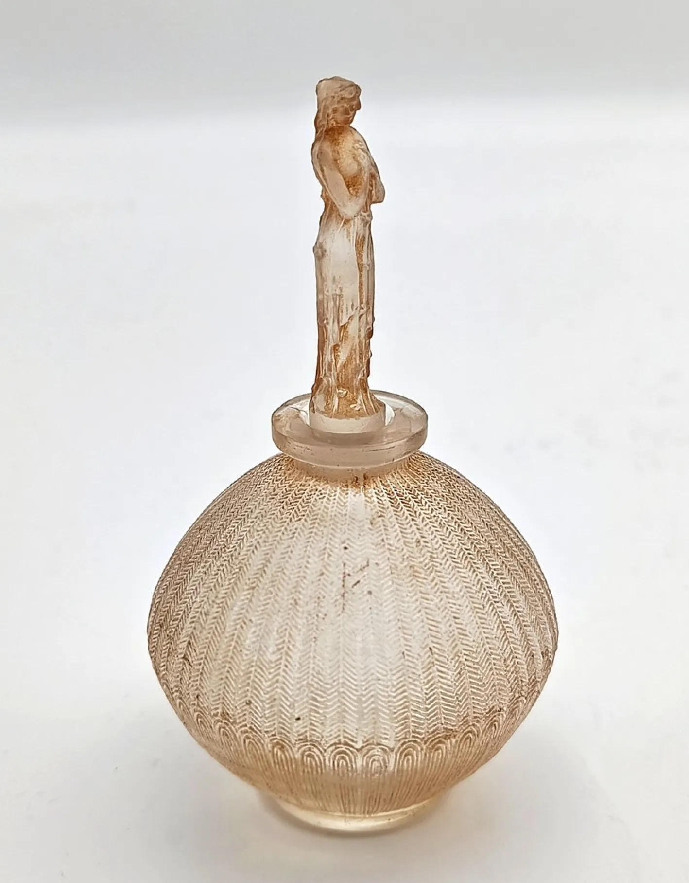 Parfümflasche aus Glas mit Rosen von René Lalique für Dorsay, 1914