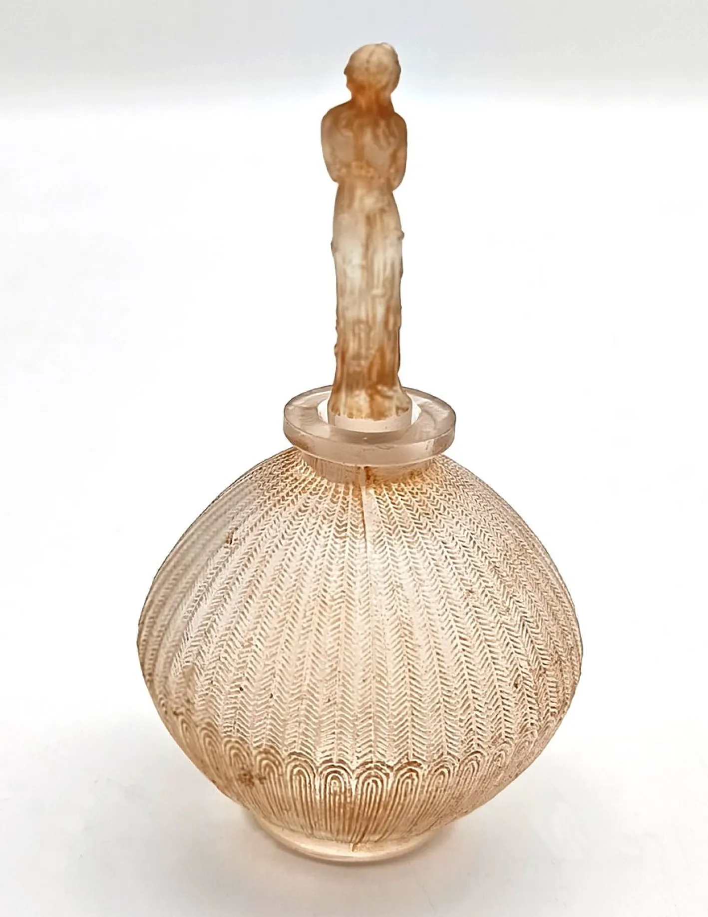 Parfümflasche aus Glas mit Rosen von René Lalique für Dorsay, 1914
