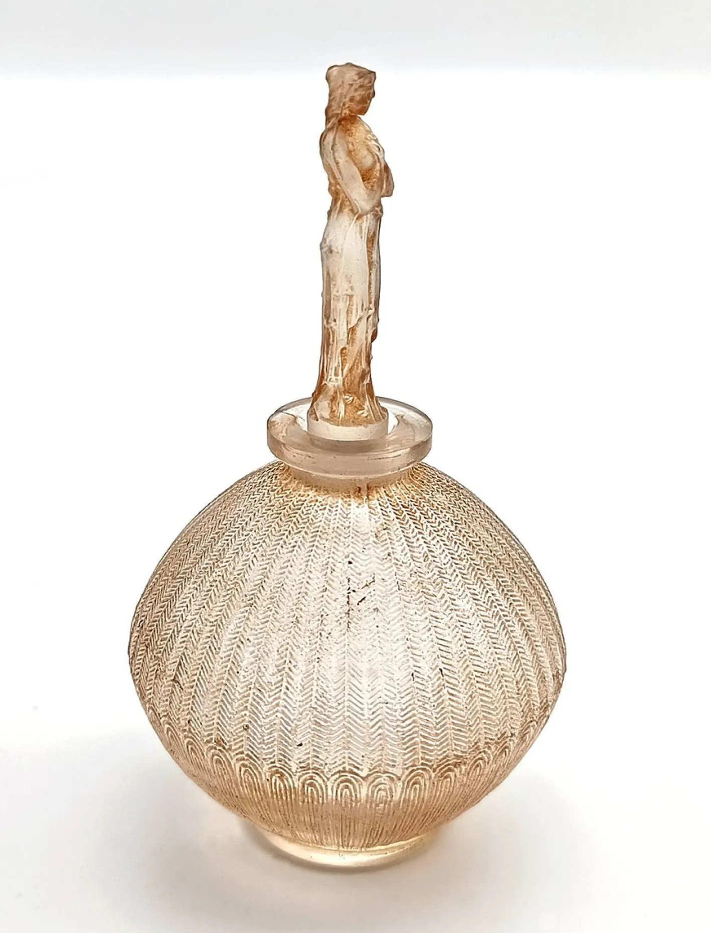 Parfümflasche aus Glas mit Rosen von René Lalique für Dorsay, 1914