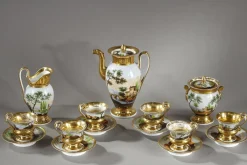 Pariser Porzellanservice mit Landschaftsdekoration, 1820, 9 . Set