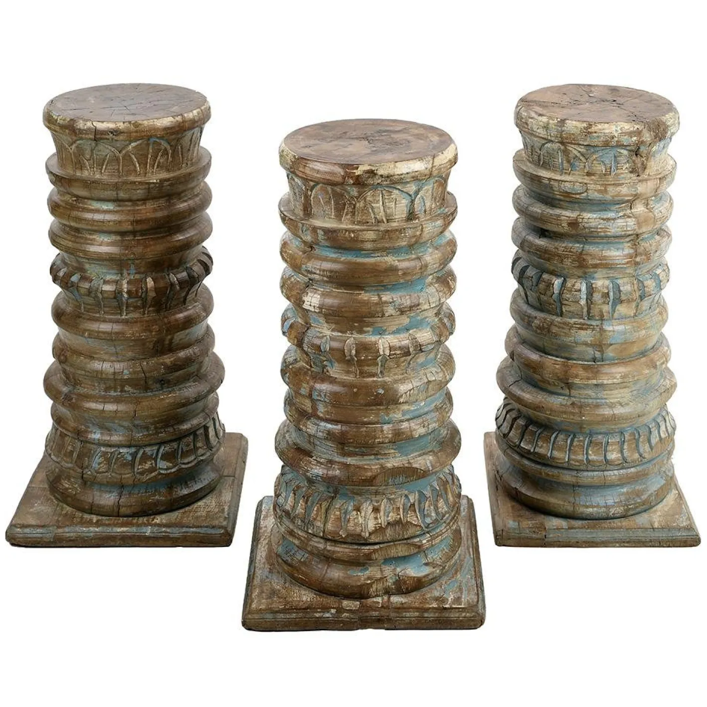 Patinierte Massivholzsäule